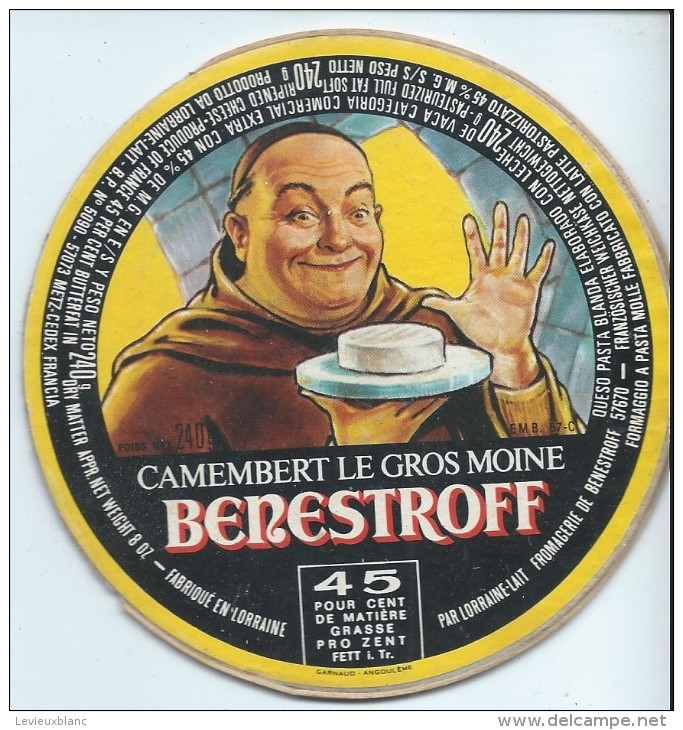 Etiquette De Fromage / CamembertLorraine/Le Gros Moine/Benestroff//Années 1960-70    FROM23 - Collezioni