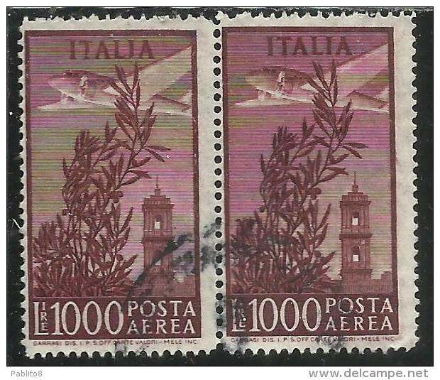 ITALIA REPUBBLICA ITALY REPUBLIC 1948 1952 POSTA AEREA AIR MAIL CAMPIDOGLIO LIRE 1000 RUOTA WHEEL USATO USED OBLITERE´ - Poste Aérienne