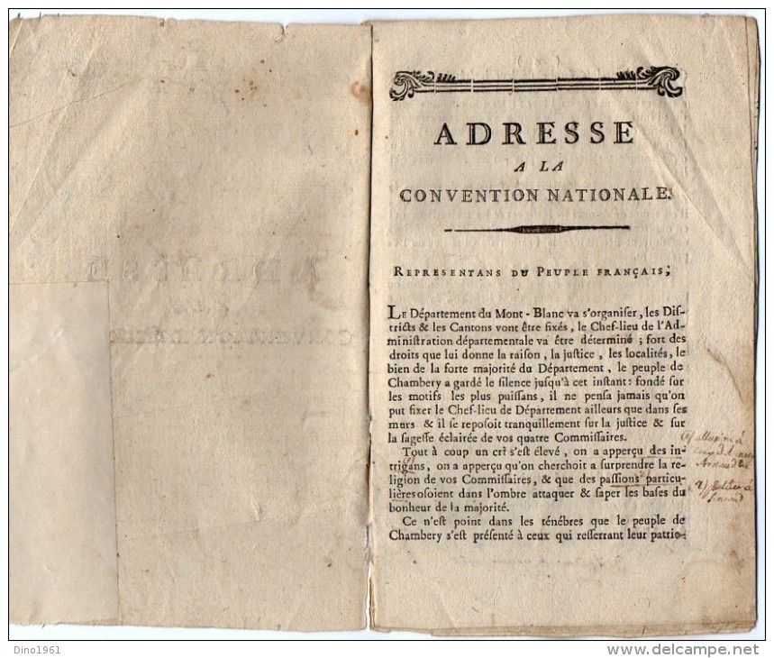 VP3515 - Révolution - Les Citoyens De CHAMBERY - Adresse A La Convention Nationale - Decreti & Leggi