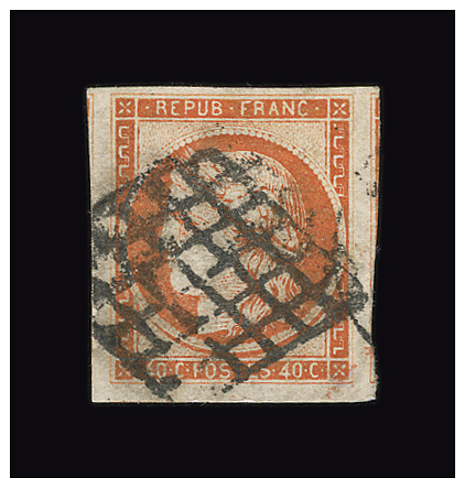 FRANCE N° 5 40c Orange Cérès. 4 Grandes Marges. Oblitération Grille. Signé Brun. Cote Yvert 500 €. TTB - 1849-1850 Ceres