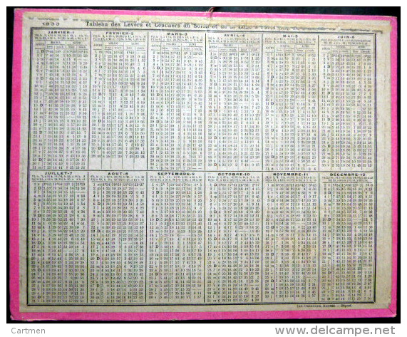 CALENDRIERS DES POSTES PTT 1933 ORIGINAL  PECHE AUX GOUJONS DANS L'YONNE - Big : 1921-40