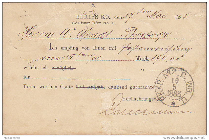 Deutsche Reichspost Postal Stationery Ganzsache PRIVATE Print GÖRLITZER UFER No. 9 BERLIN 1886 Sweden (2 Scans) - Cartoline