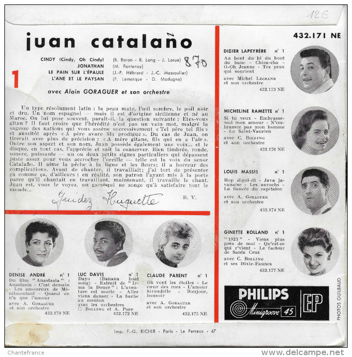 Juan Catalaño 45t. EP *cindy* - Otros - Canción Francesa