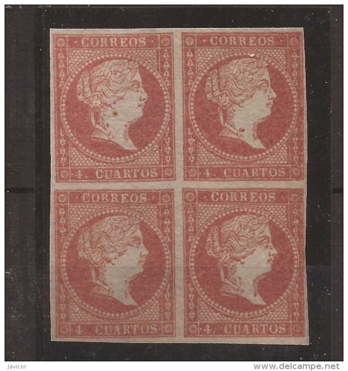 1855 Isabel II Edifil 44 Tipo I Bloque 4 Sellos - Valor Catalogo 64,00€ - Postfris – Scharnier