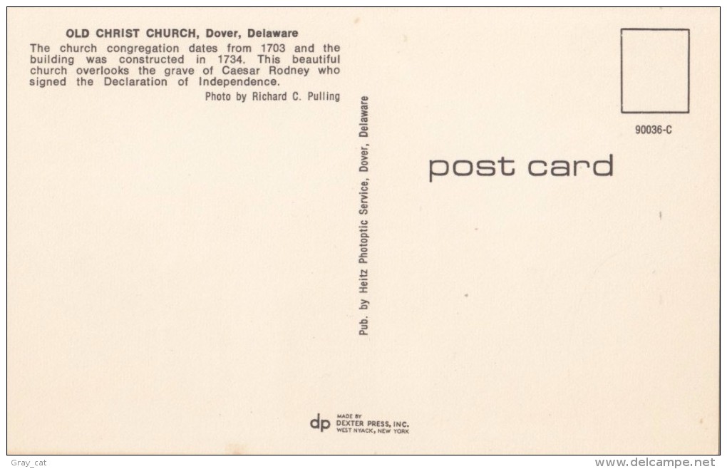 OLD CHRIST CHURCH, DOVER, DELAWARE, Unused Postcard [16894] - Dover