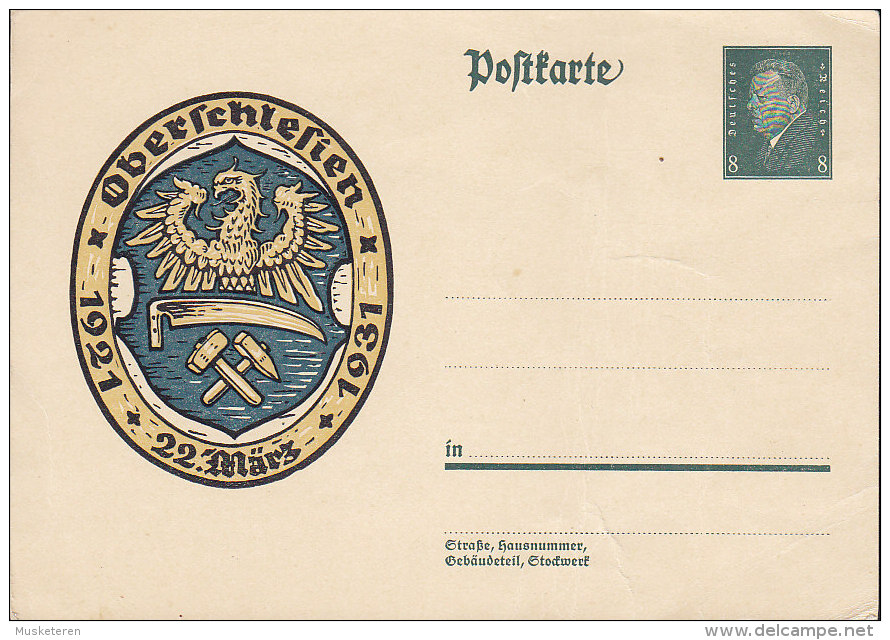 Deutsches Reich Postal Stationery Ganzsache Entier 8 Pf. Ebert OBERSCHLESIEN 1931 - Briefkaarten
