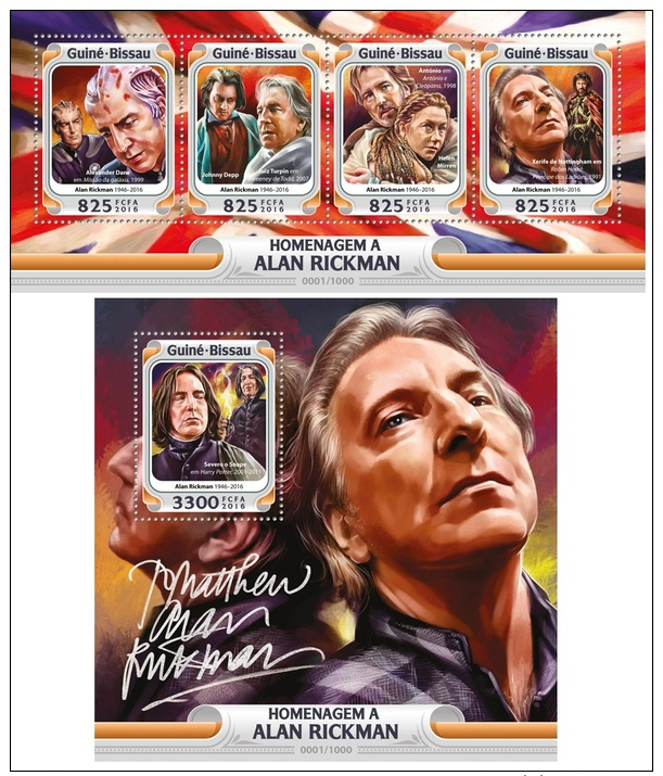 Guinea Bissau 2016 Hommage To Alan Rickman Cinema Harry Potter Die Hard MS+S/S GB16110 - Other & Unclassified