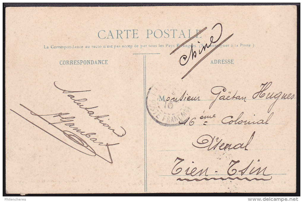 Alger Pour Tien Tsin Chine Cachet D´arrivé "poste Francaise 1910" CPA "indigènes - Touaregs Chaambas, Pirates Du Désert" - Storia Postale