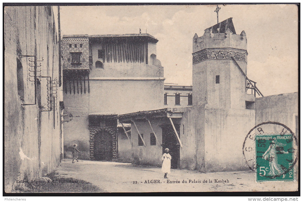 Alger Pour Tien Tsin Chine Cachet D´arrivé "poste Francaise 1910" Sur CPA "Alger - Entrée Du Palais De La Kasbah" - Briefe U. Dokumente