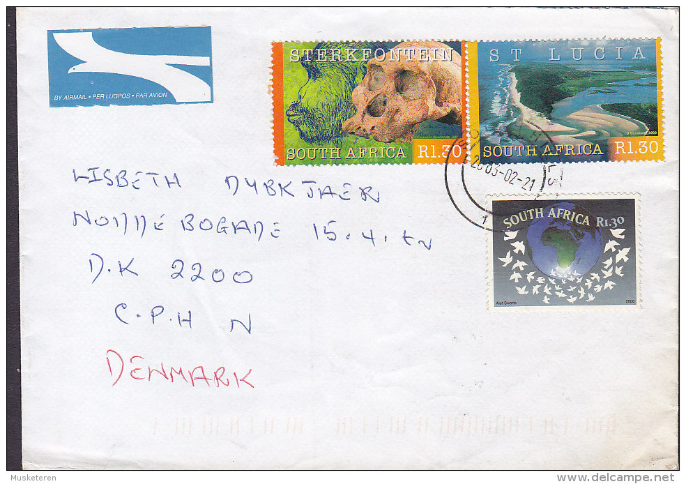 South Africa Air Mail Lugpos Par Avion Label SOUTH HILLS 2003 Cover Brief UNESCO-Welterbe Fossiler Australopithecus - Poste Aérienne