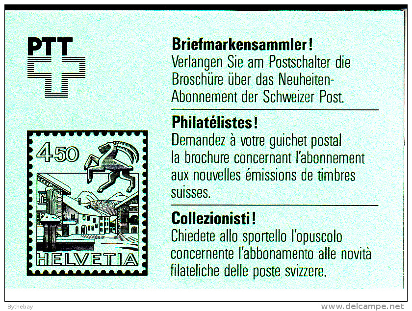 Switzerland Booklet Scott #632a 5c (1); #633b 10c (1); #637a 35c (1); #640b 50c (4) Folk Customs - Booklets