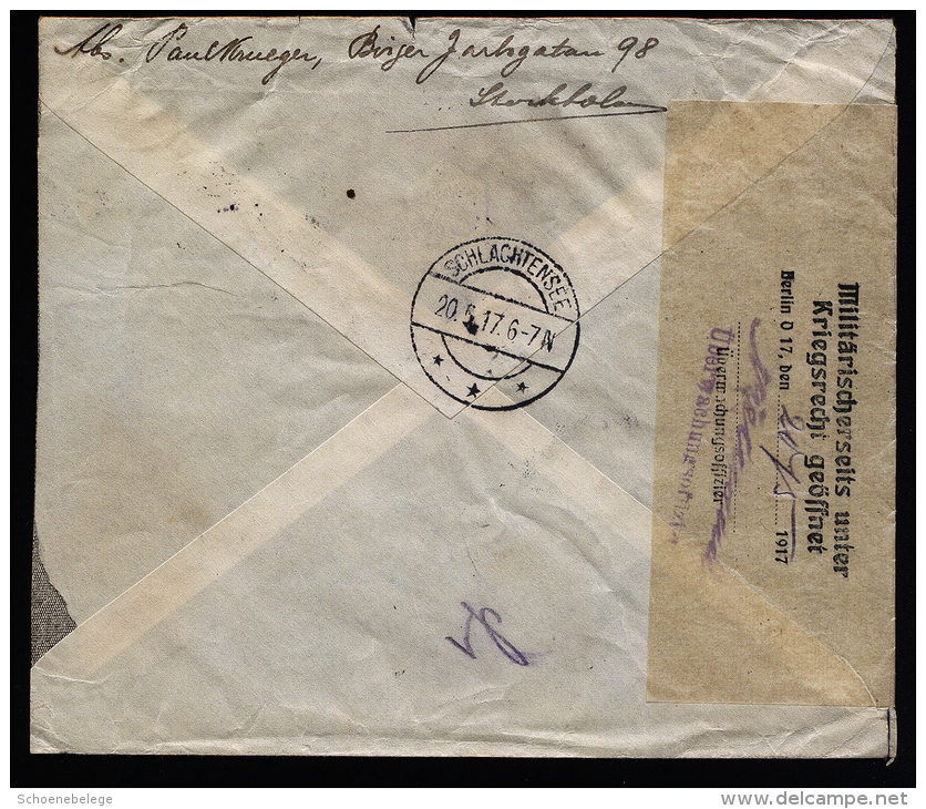 A1943) DR Schweden Express-Brief Von Stockholm 18.5.1917 N. Schlachtensee Mit Zensur !! - Covers & Documents