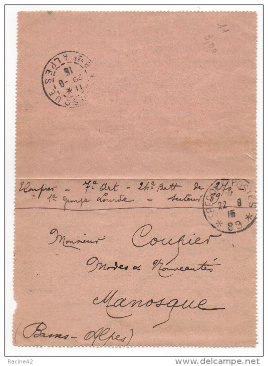 LETTRE POUR MANOSQUE Mr COUPIER  "Mode Et Nouveautés" Datée Du 22/09/1916  &#8722; FRANCHISE ? - Autres & Non Classés