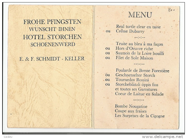 Schönenwerd Soleure, Hotel Storchen, E.& F. Schmidt - Keller, Menu (28) - Menus