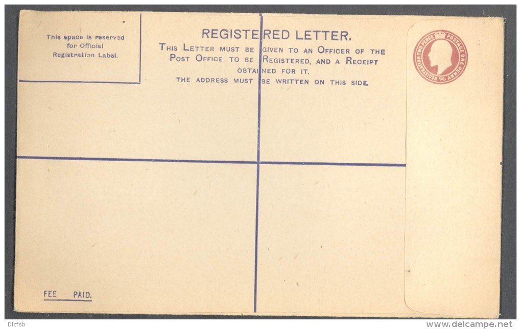 GB, 1900s Edward VII 2d+1d Registered Cover Unused - Brieven En Documenten