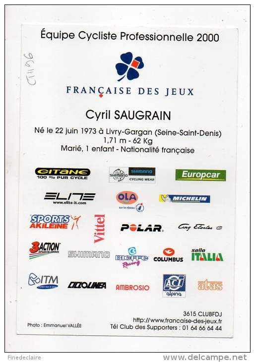 Cyclisme - Française Des Jeux - Cyril Saugrain - Ciclismo