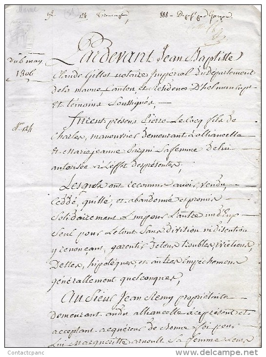 ALLIANCELLE  ( 51 )  - Acquêt De Terre En 1806 - Cachets Généralité