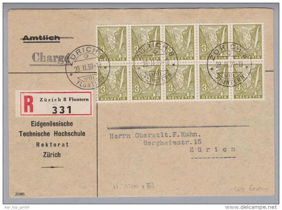 Schweiz Aemter Verwaltung DII 1939-02-28 R-Brief 10er Bl.Zu#1 + - Officials