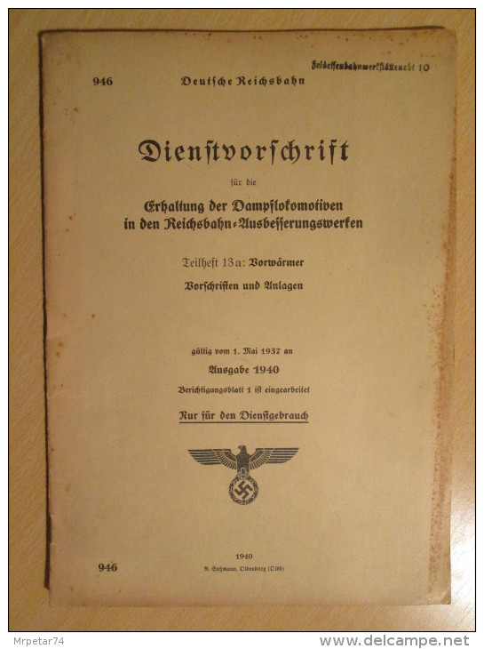 WWII  German Third Reich Railway Service Rule Book 1940 - Catalogi
