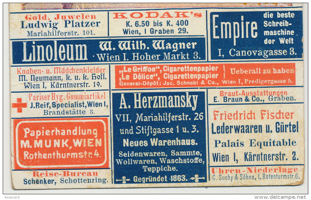 Advert Card Gruss Aus Used 3 Stamps From Guatemala To Austria Wien , Kodak, M. Munk, Linoleum Wagner, Silk Herzmansky - Guatemala