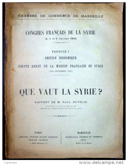 SYRIE LIBAN SYRIA  DEUX ETUDES ECONOMIQUES ET HISTORIQUES  SUR CE PAYS EN   1919 ET 1995 - Sonstige & Ohne Zuordnung