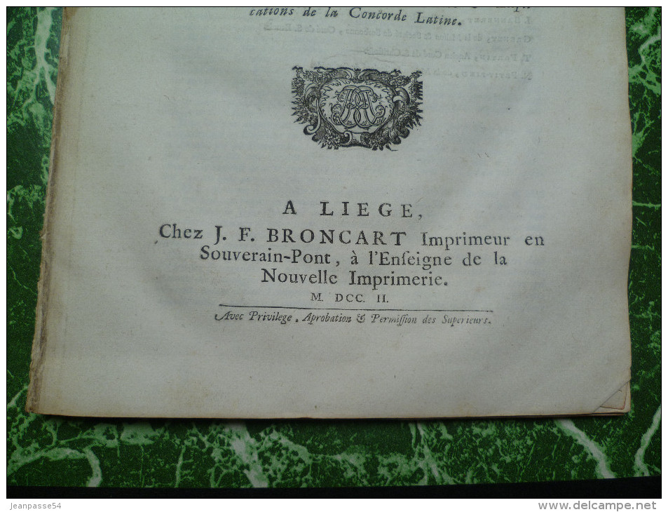 Histoire Et Concorde. Grand Volume Publié à Liège En 1702. - 1701-1800