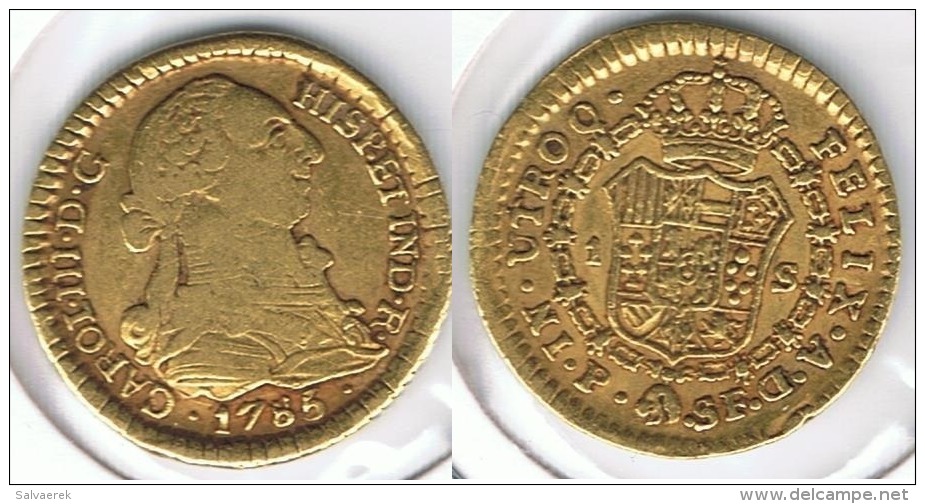 ESPAÑA CARLOS III  ESCUDO  1785 POPAYAN ORO GOLD A5 - Colecciones