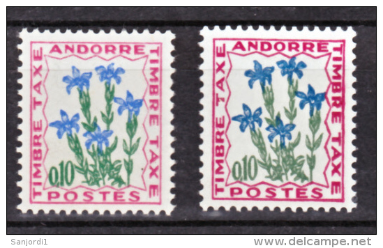 Andorre Taxe 47 Variété Bleu Foncé Et Normal Fleur  Neuf ** TB MNH Sin Charmela - Unused Stamps