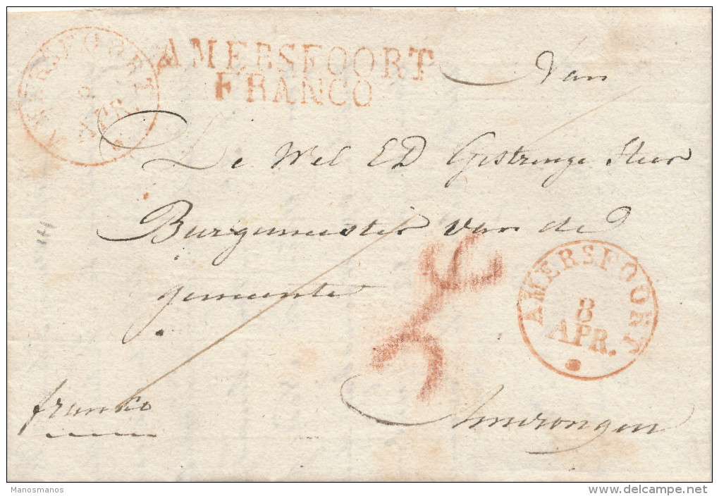 655/23 - NETHERLANDS Prephilatelic Cover AMERSFOORT Franco 1830 To AMERONGEN - Red Chalk Local Postage - ...-1852 Préphilatélie