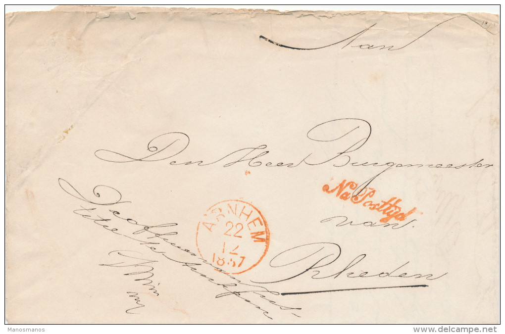 659/23 - NETHERLANDS 5 X Unfranked Cover ARNHEM 1857 /1861 , Wv 4 X Franchise Officier Van Justitie - Andere & Zonder Classificatie