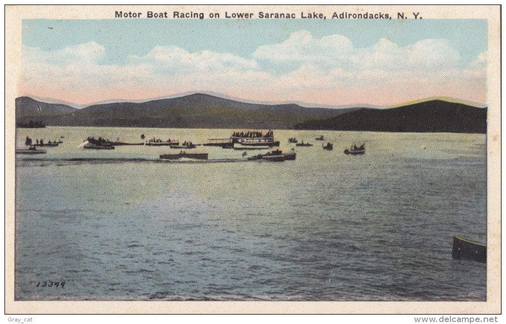 Motor Boat Racing On Lower Saranac Lake, Adirondacks, NY, 1910s-20s, Unused Postcard [16923] - Adirondack