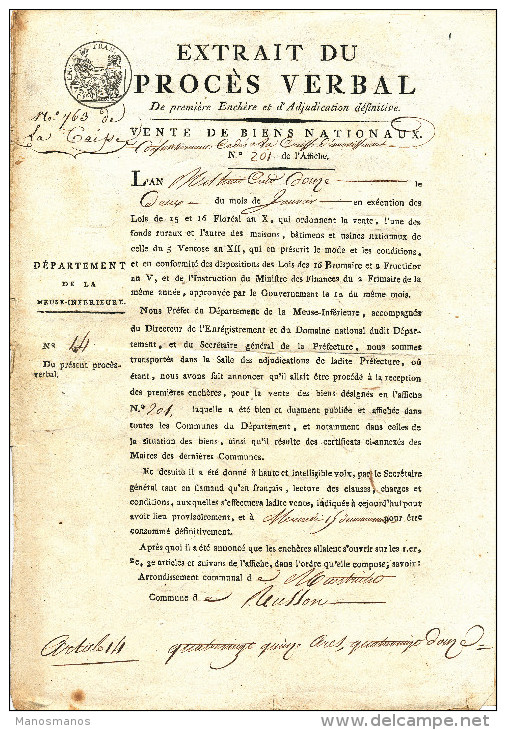 661/23 - LIMBURG - Document Période Française 1812 Commune De RUSSON (= RUTTEN) , Enregistré à MAASTRICHT Puis TONGRES - 1794-1814 (French Period)