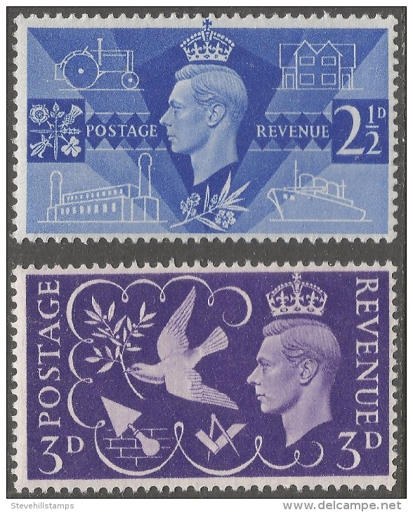 Great Britain. 1946 Victory. MH Complete Set. SG 491-492 - Unused Stamps