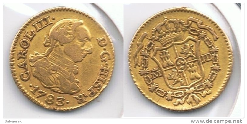 ESPAÑA CARLOS III MEDIO ESCUDO  1783 MADRID ORO GOLD A3 - Colecciones