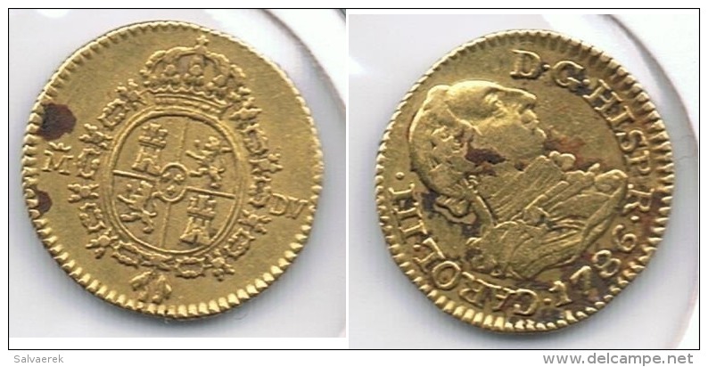 ESPAÑA CARLOS III MEDIO ESCUDO  1786 MADRID ORO GOLD A4 - Collezioni