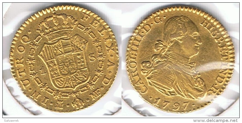 ESPAÑA CARLOS IV  ESCUDO  1797 MADRID ORO GOLD A10 - Colecciones