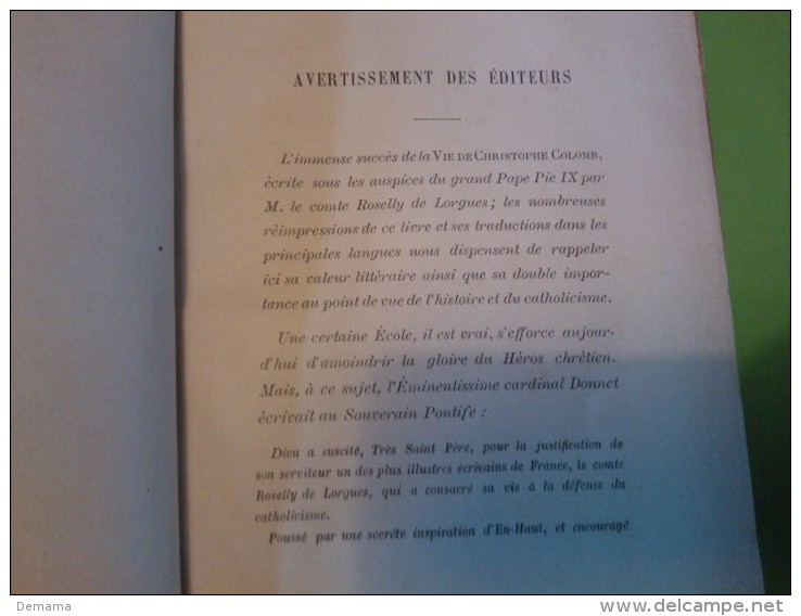 Roselly De Lorgues, Christophe Colomb, édition Populaire, Paris, Met Gedrukte Handtekening : Zie Foto - 1801-1900
