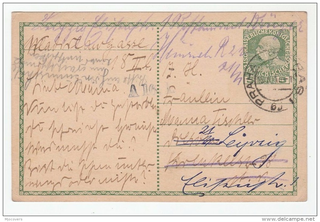 1911? Prag  AUSTRIA Czech POSTAL STATIONERY Card REDIRECTED LEIPZIG Germany Cover Stamps Czechoslovakia - Covers & Documents