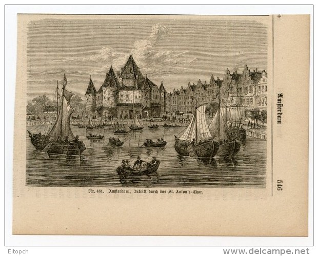 Amsterdam Gravure Engraving Netherlands Holland 1870 Hafen Port Ships Schiffe - Non Classés