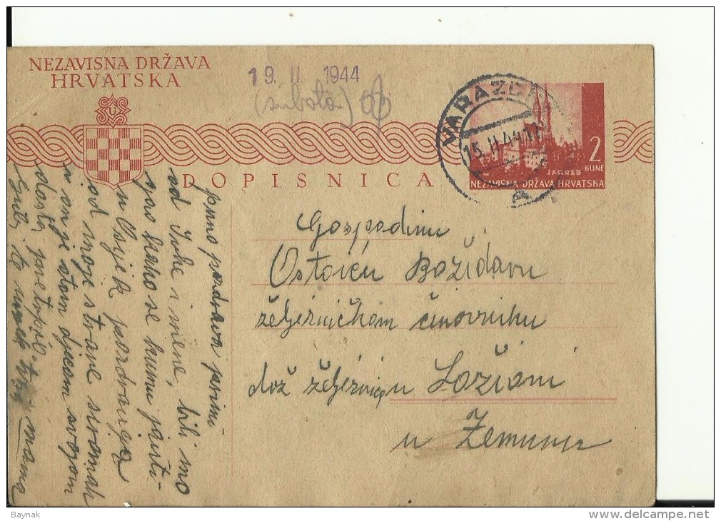 NEZAVISNA DRZAVA HRVATSKA  --  NDH   ---  DOPISNICA   --  POSTAL STATIONERY  --  VVII - Croatie