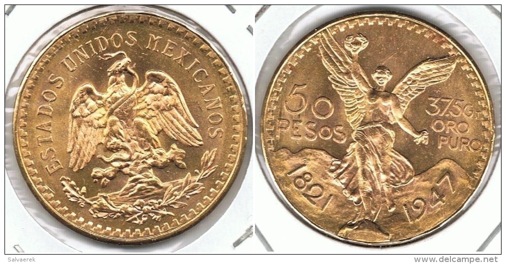 MEXICO 50 PESOS 1947 CENTENARIO ORO GOLD A55 - México