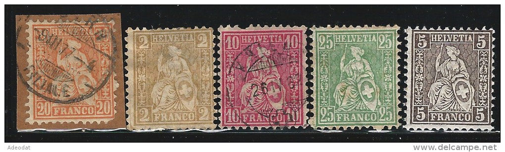 SWITZERLAND 1862,1867 SCOTT 43*,45,52*,53,55* VALUE US $11.55 - Nuevos