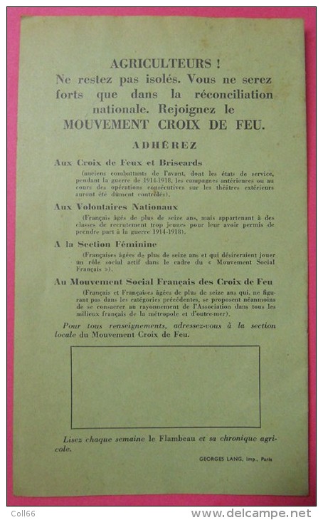 1937-1941 Brochure PSF Le Mouvement Croix De Feu Au Secours Agriculture FR De LA ROCQUE édit Georges Lang Paris - 1901-1940