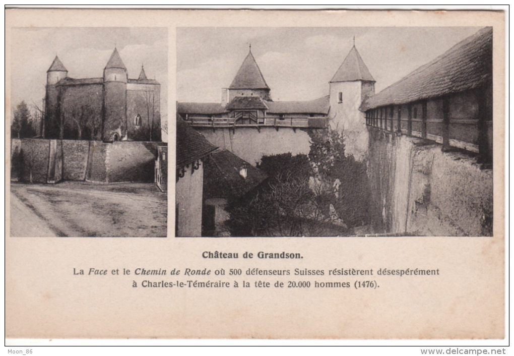 SUISSE - CHATEAU DE GRANDSON - 2 CPA -  CHEMIN DE RONDE OU 500 DEFENSEURS RESISTERE NT A CHARLES LE TEMERAIRE - Grandson