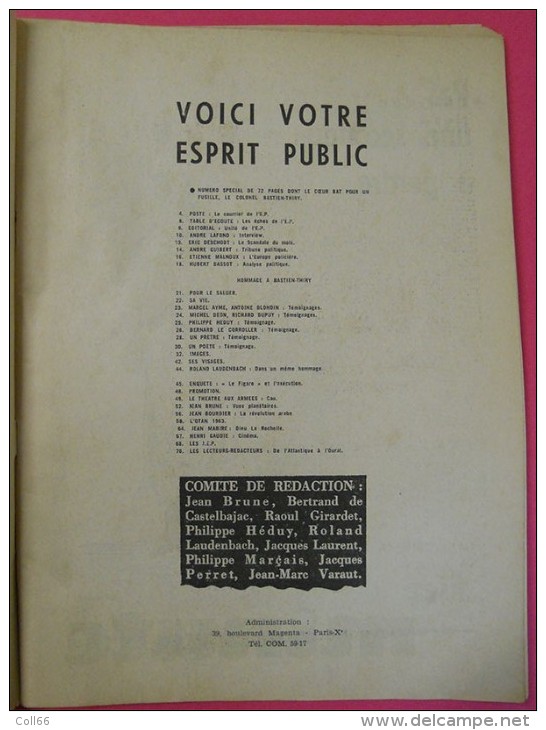 Avril 1963 Colonel Bastien-Thiry N°39 Et Supplément De Février OAS Sa Vie Son Combat Sa Mort  édit L'Esprit Public Paris - Autres & Non Classés