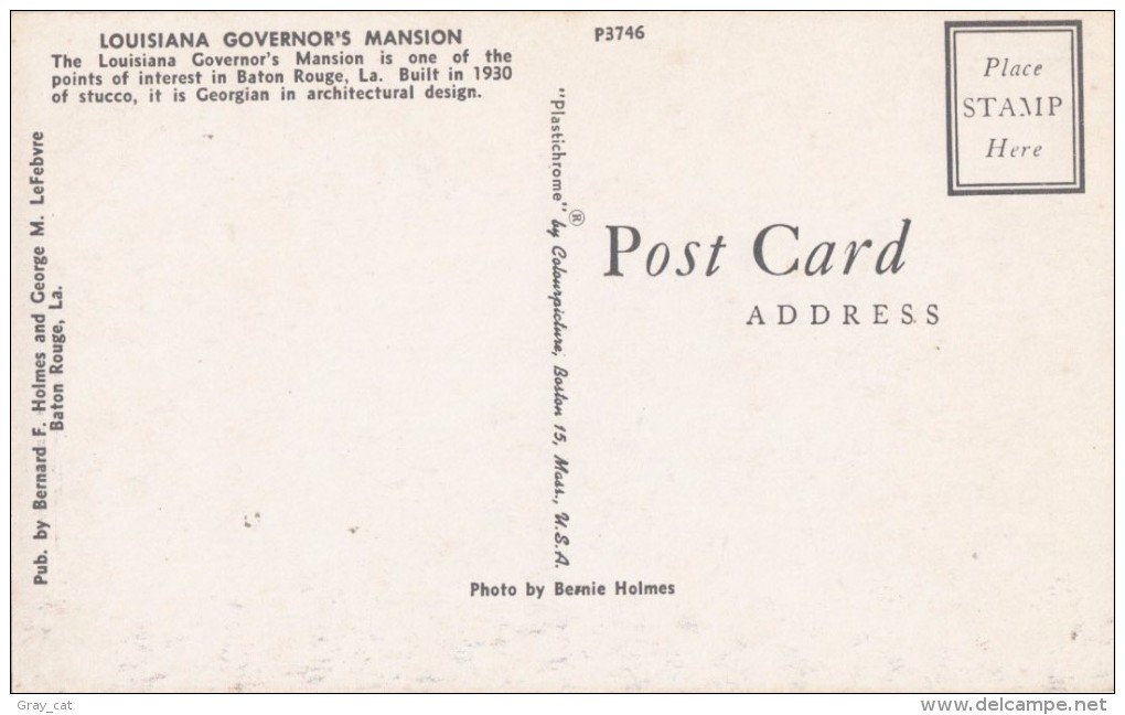 LOUISIANA GOVERNOR'S MANSION, BATON ROUGE, Unused Postcard [16955] - Baton Rouge