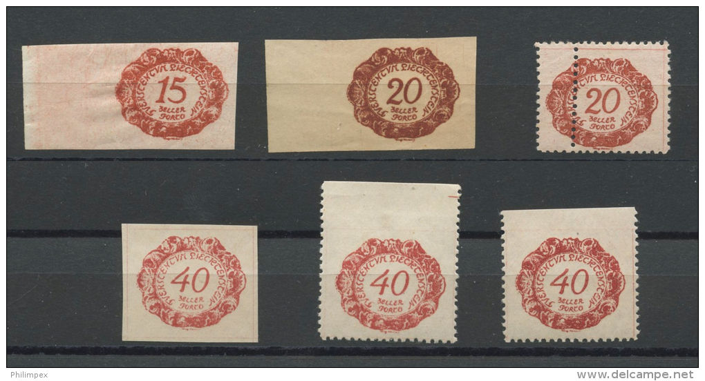 LIECHTENSTEIN, 6 DUE STAMPS VARIETIES NG/HI/NH 1920 - Postage Due