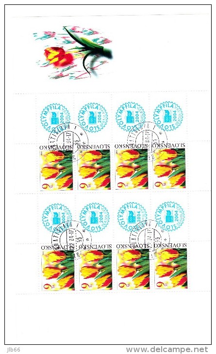 Bloc De 8 Timbres + Coupons 2004 Tulipes  YT 412 Oblitéré /  Sheet  2004 Used  Mi 479 Zf Slov Olymp Fila - Blokken & Velletjes