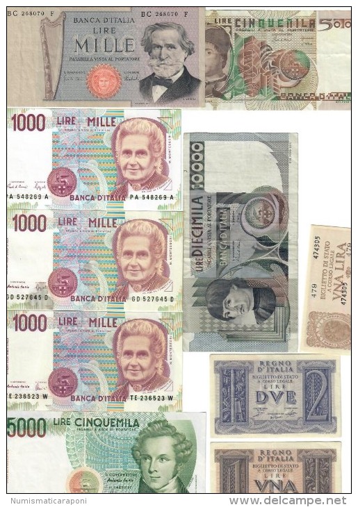 10 Banconote Miste Da 1 Lira A 10000 Lire Da Bb A Q.fds LOTTO 1037 - Collections