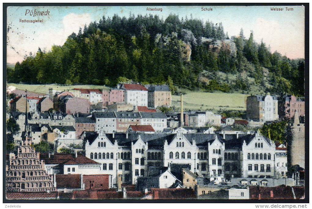 1765 - Ohne Porto - Alte Ansichtskarte - Pößneck Pössneck Rathaus Schule Turm - Gel 1916 - Pössneck
